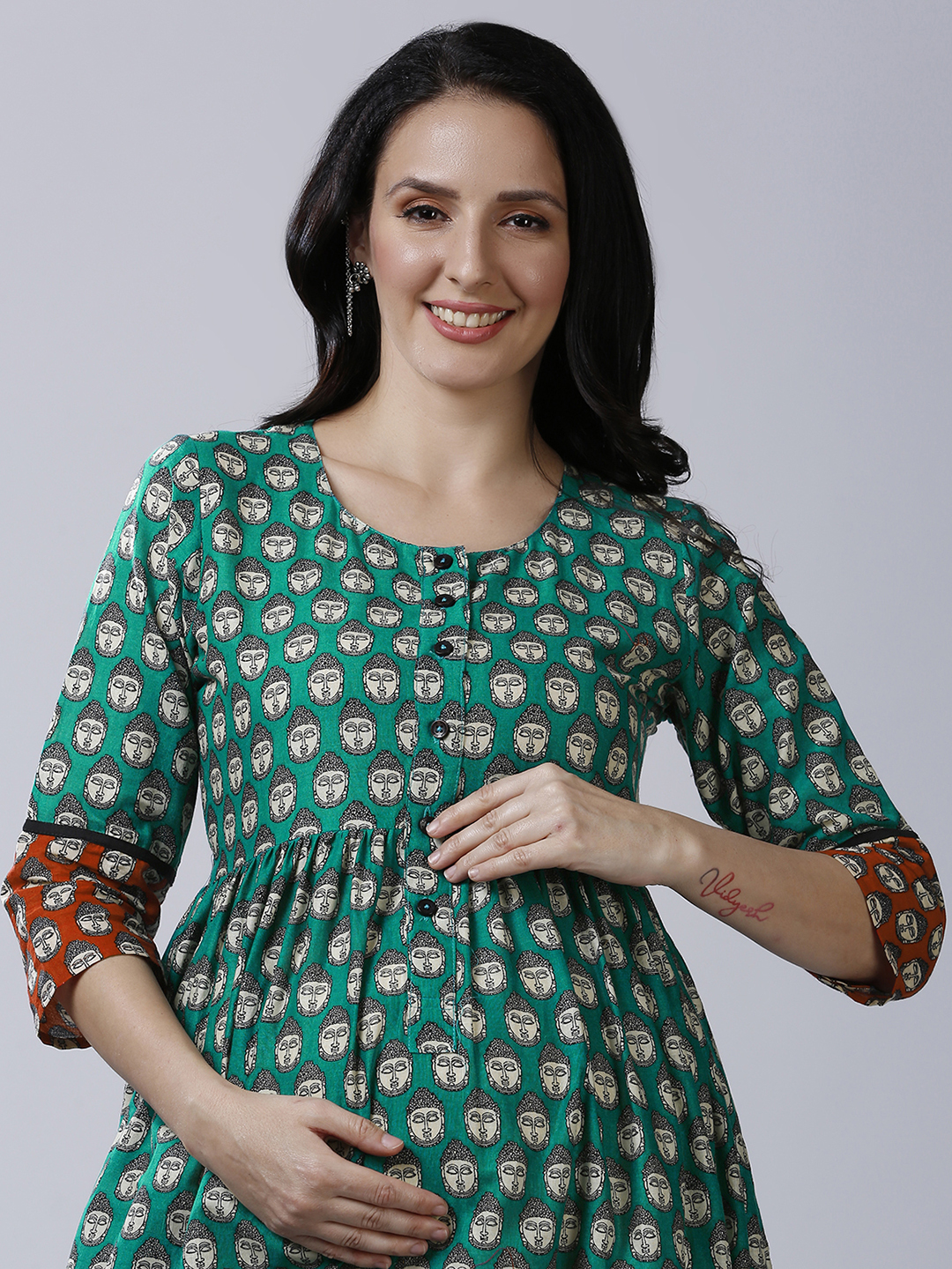 Womens Turquoise Green Maternity Dress - Green - Image 3