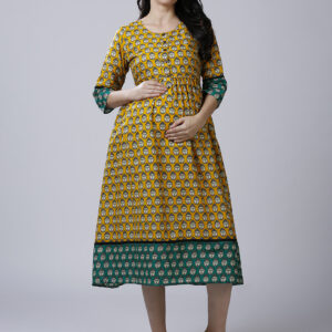 Womens Haldi Yellow Maternity Dress - Yellow