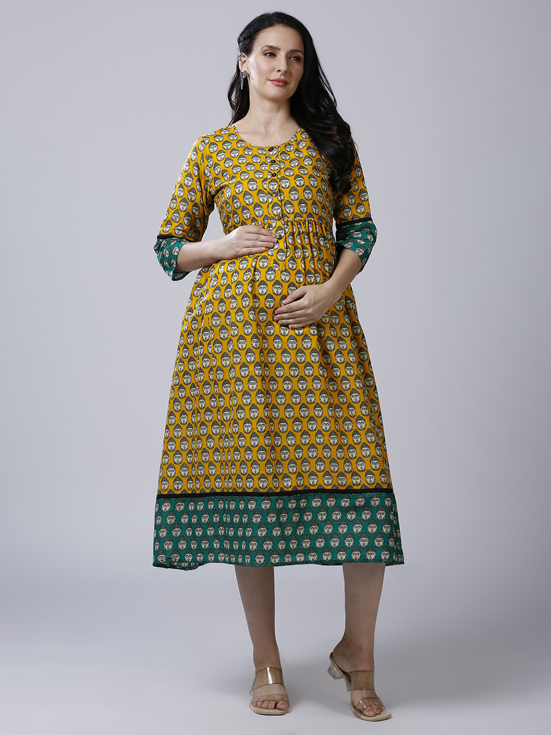 Womens Haldi Yellow Maternity Dress - Yellow