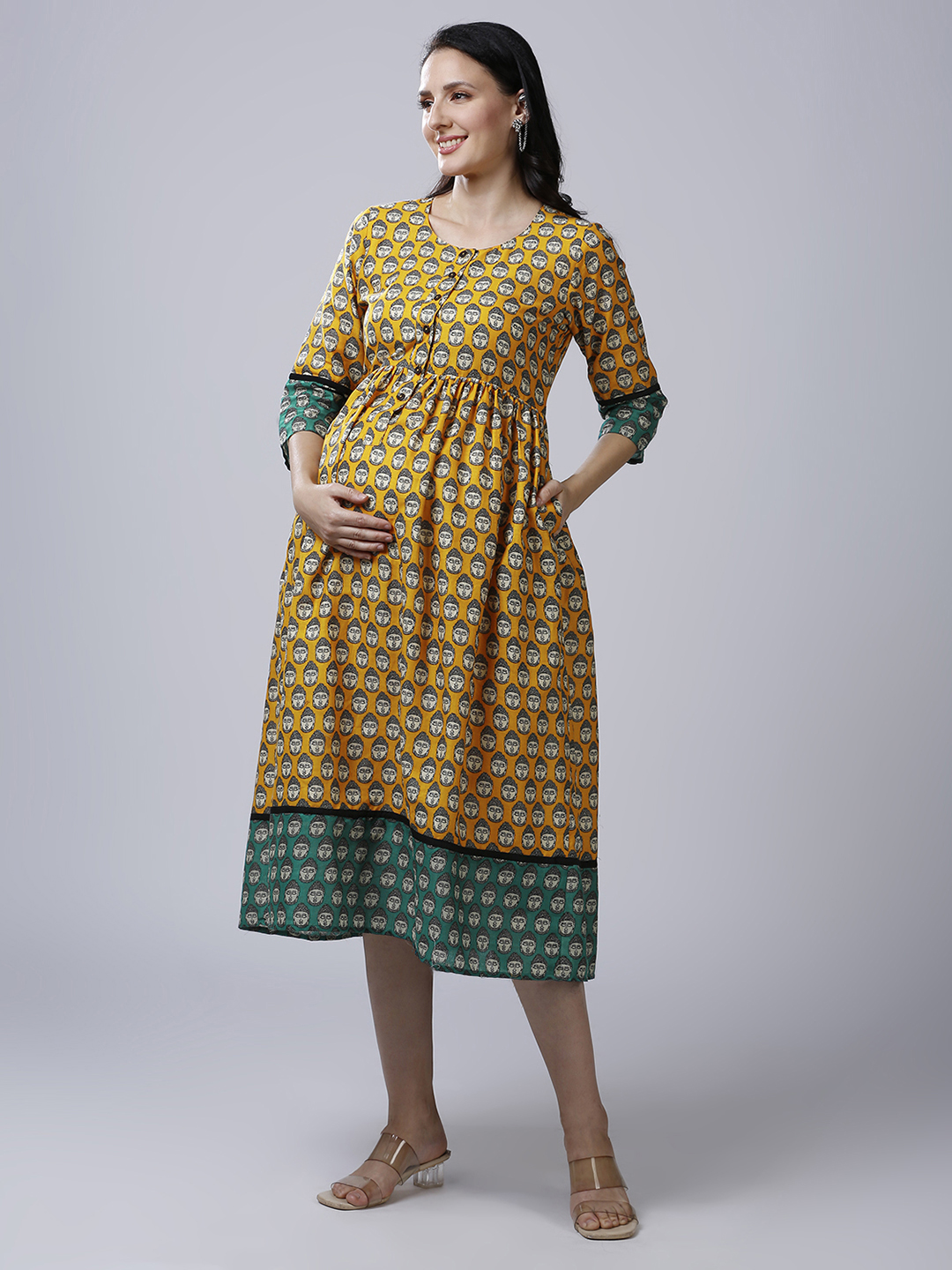 Womens Haldi Yellow Maternity Dress - Yellow - Image 2
