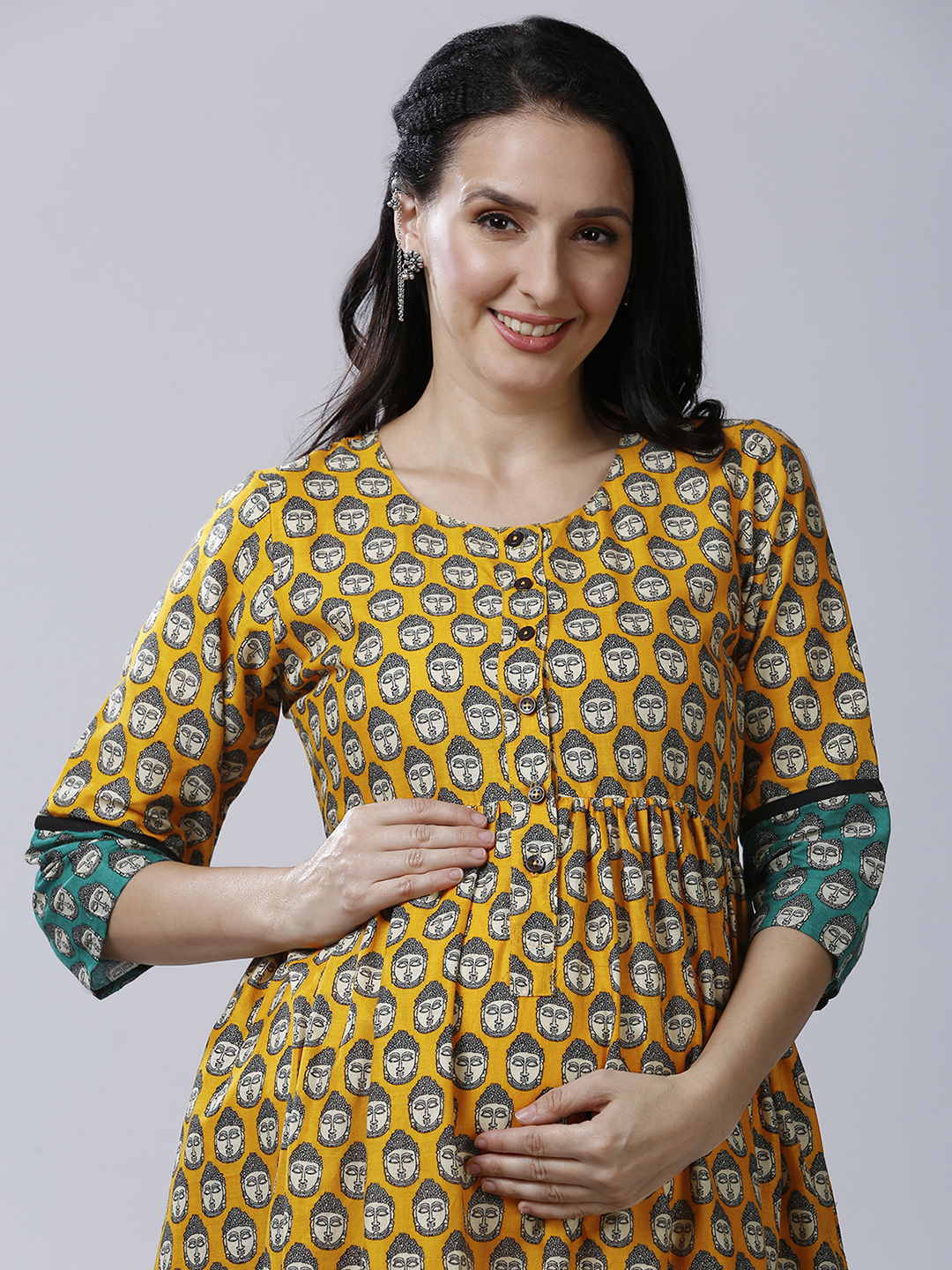 Womens Haldi Yellow Maternity Dress - Yellow - Image 3
