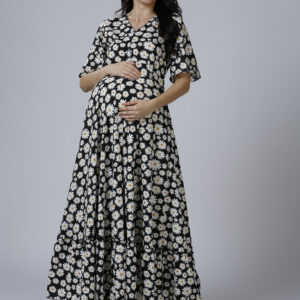 Womens Floral Maternity Maternity Dress - Black