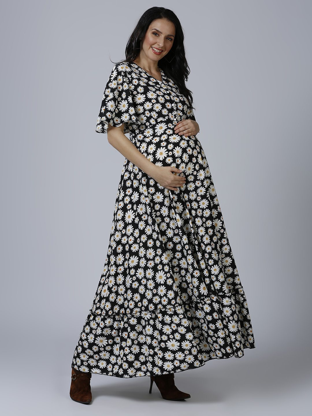 Womens Floral Maternity Maternity Dress - Black - Image 2