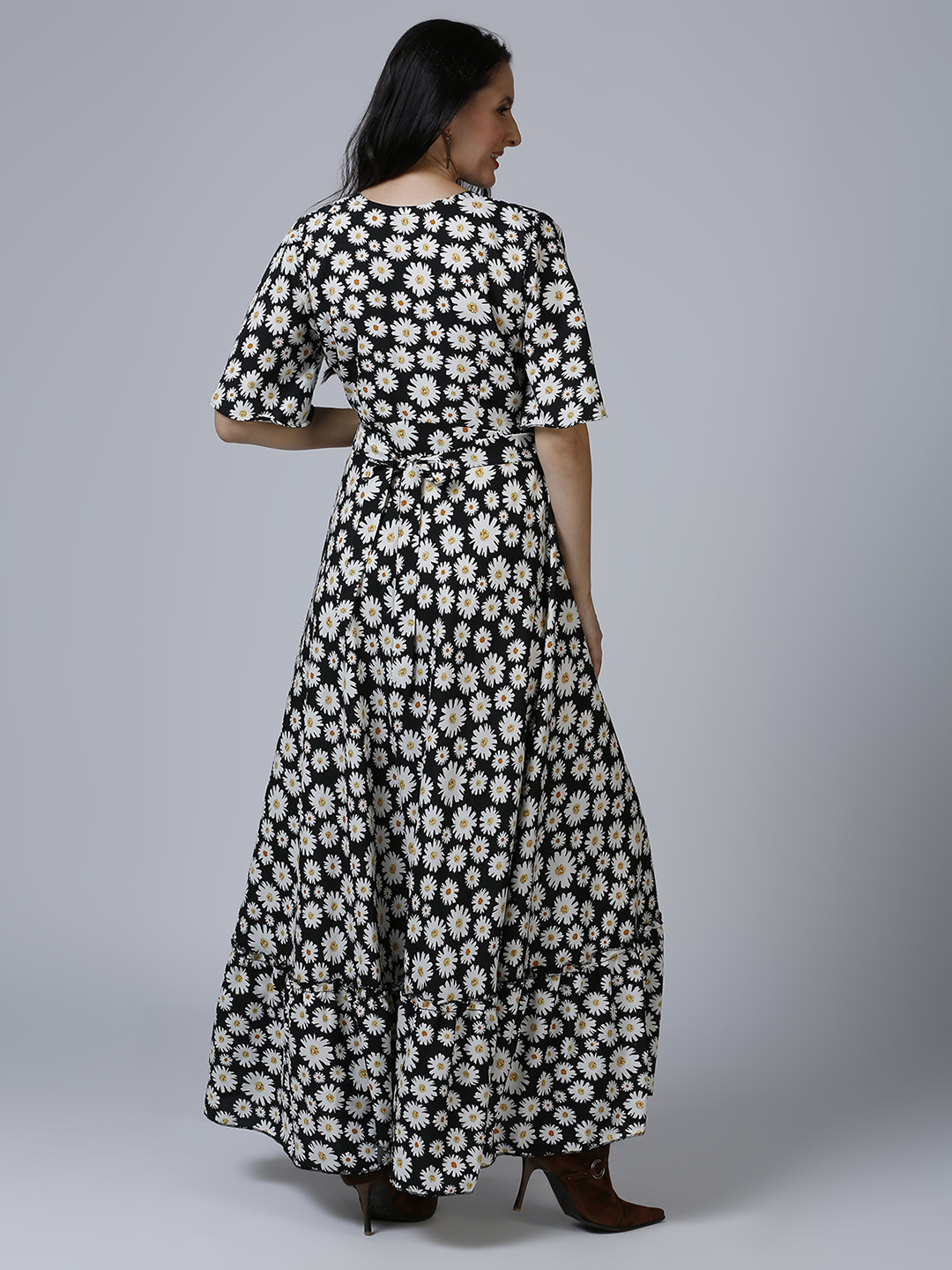 Womens Floral Maternity Maternity Dress - Black - Image 5