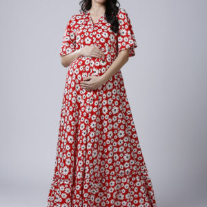 Womens Floral Maternity Maternity Dress - Red