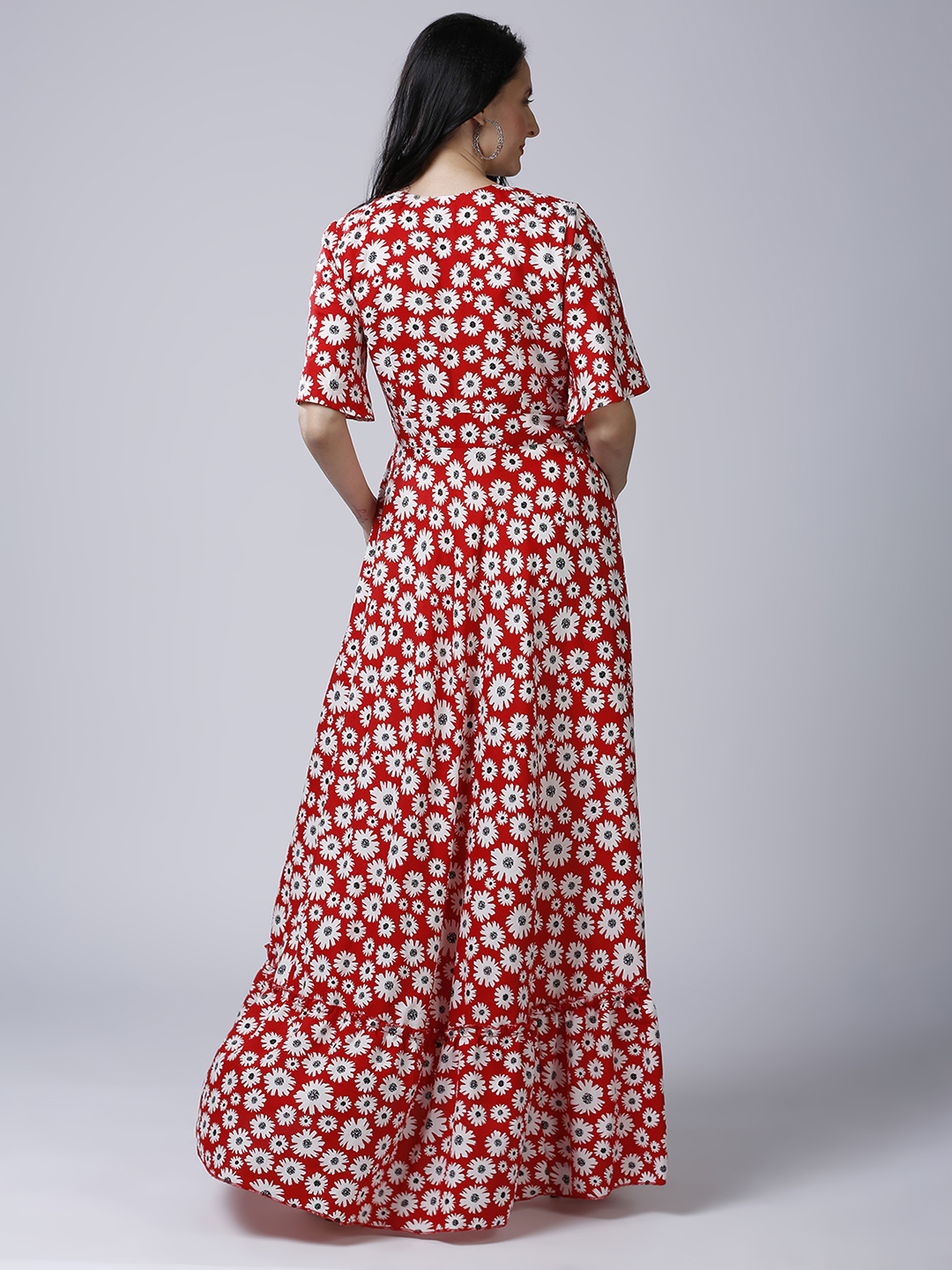 Womens Floral Maternity Maternity Dress - Red - Image 5