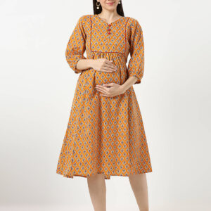 Mustard Yellow Cotton Maternity Dress - Yellow