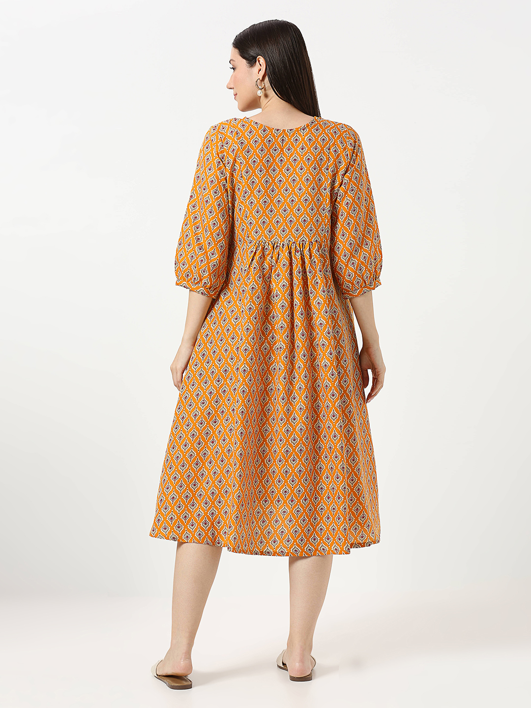 Mustard Yellow Cotton Maternity Dress - Yellow - Image 5