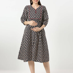 Navy Blue Cotton Maternity Dress - Blue