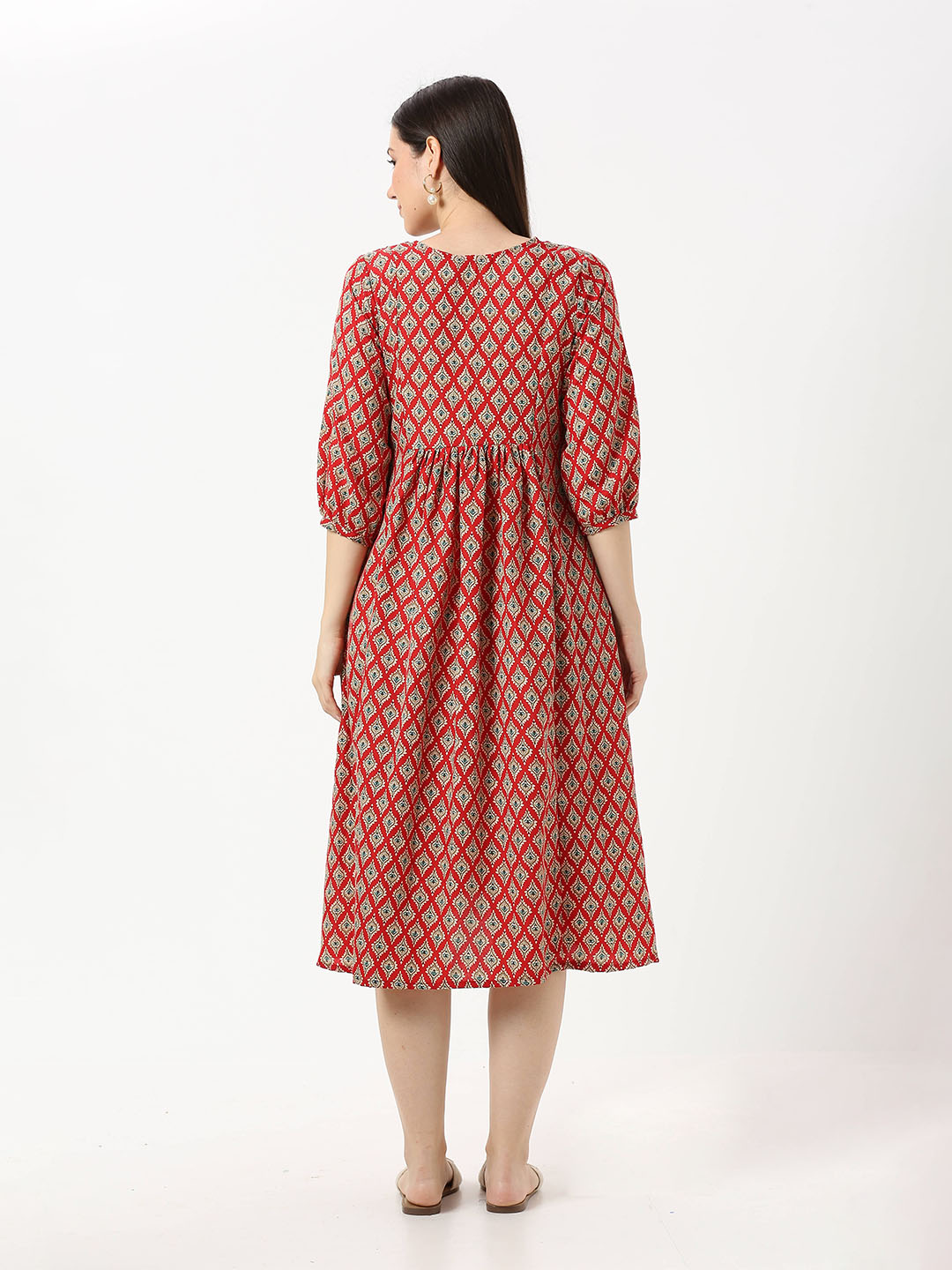 Red Cotton Printed Maternity Dress - Red - Image 5