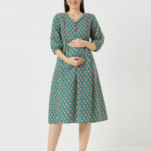Green Printed Blend Maternity Dress - Green