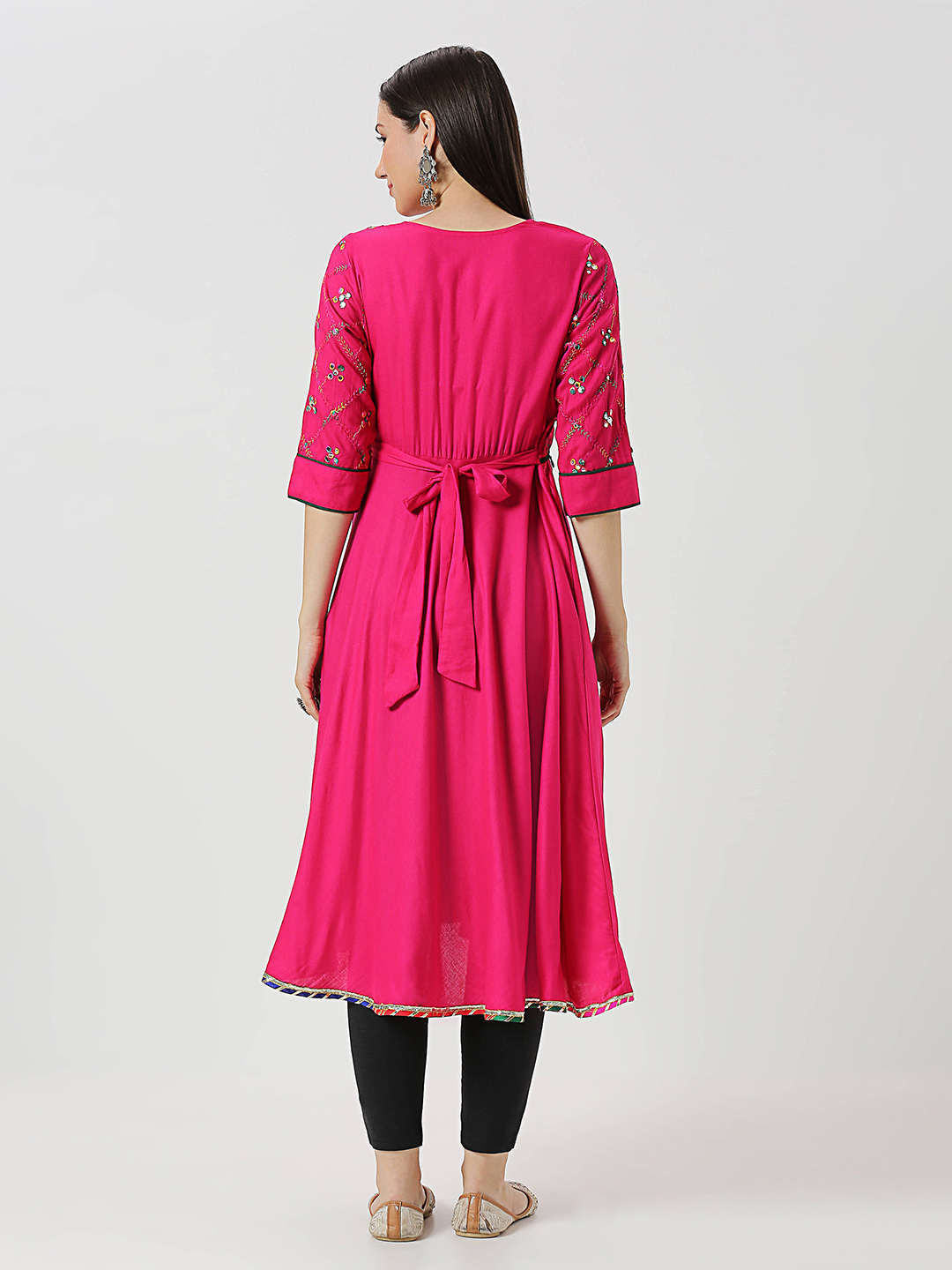 Pink Rayon Mirrorwork Maternity Kurti - Pink - Image 5