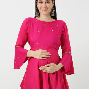 Pink Umbrellacut Rayon Maternity Top - Pink