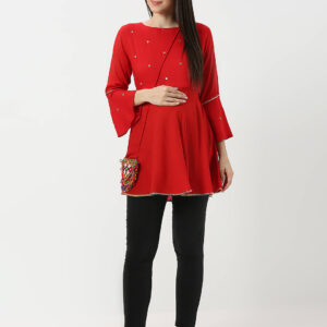 Red Umbrellacut Rayon Maternity Top - Red