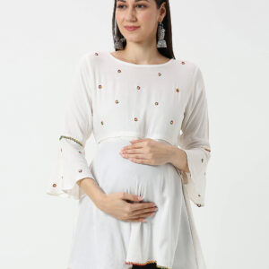 White Umbrellacut Rayon Maternity Top - Red