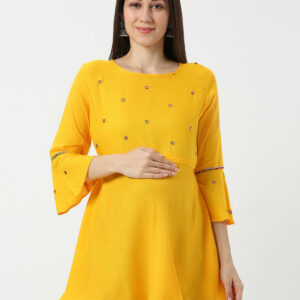 Yellow Umbrellacut Rayon Maternity Top - Red