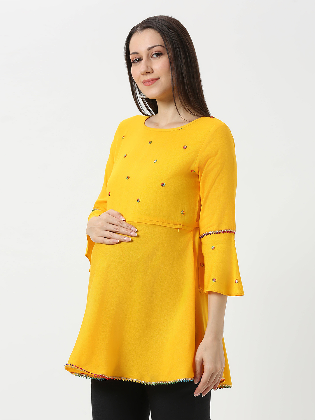 Yellow Umbrellacut Rayon Maternity Top - Red - Image 2