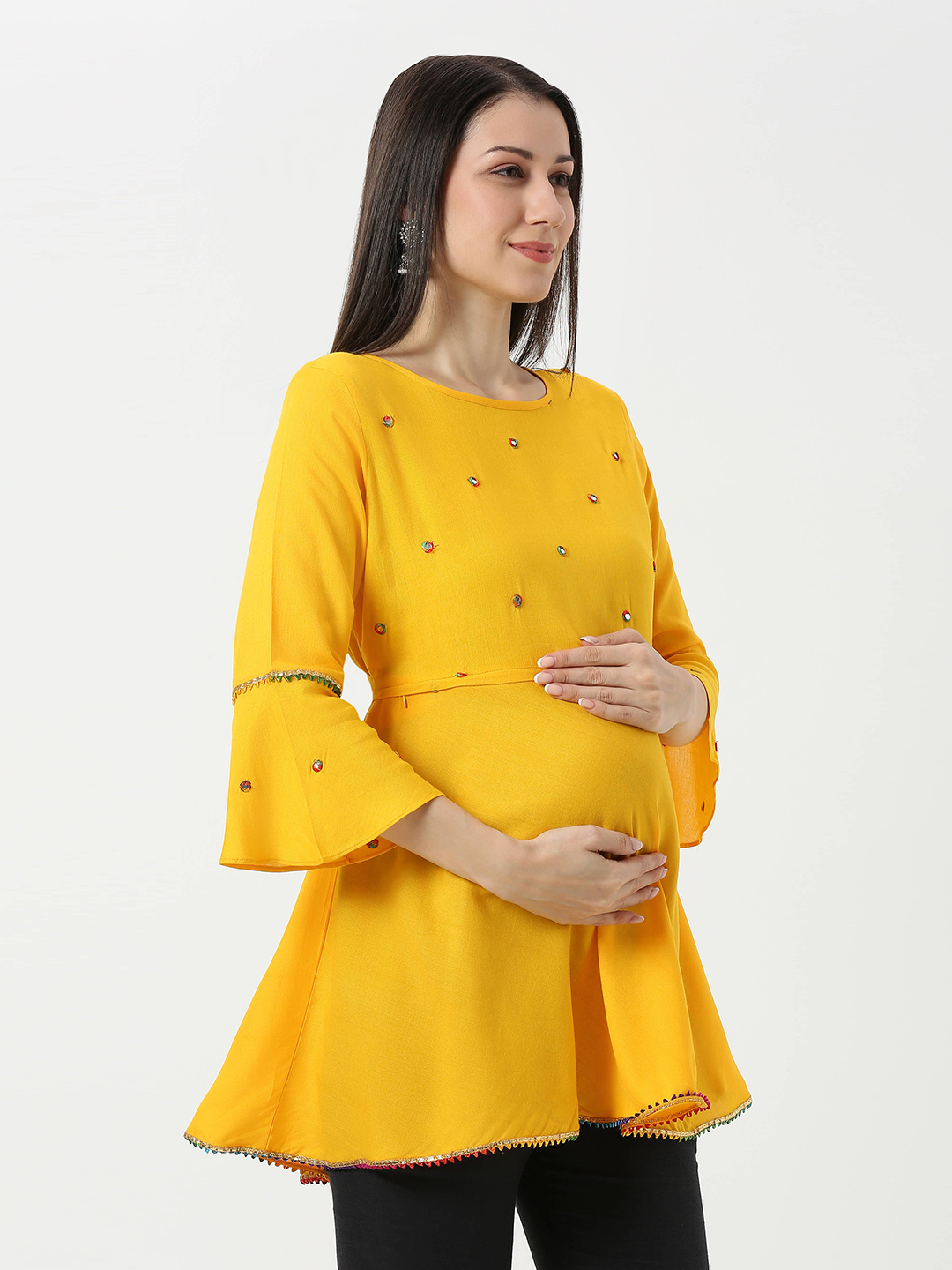 Yellow Umbrellacut Rayon Maternity Top - Red - Image 3