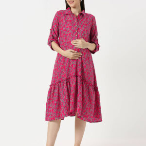 Fuchsia Pink Floral Maternity Dress - Pink