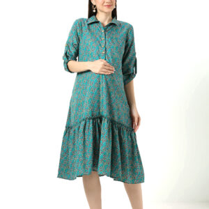 Green Floral Printed Maternity Dress - Green