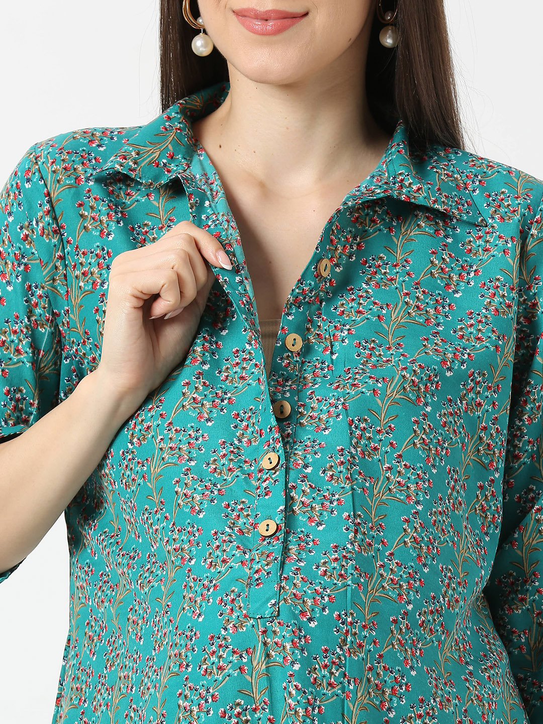 Green Floral Printed Maternity Dress - Green - Image 4