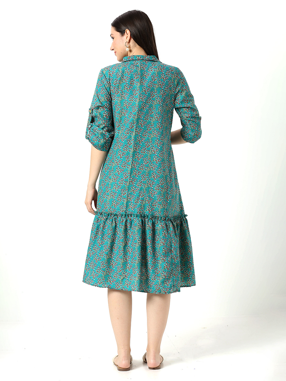 Green Floral Printed Maternity Dress - Green - Image 5