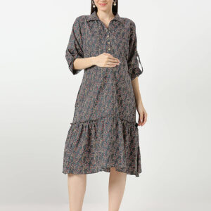 Grey Floral Printed Maternity Dress - Grey