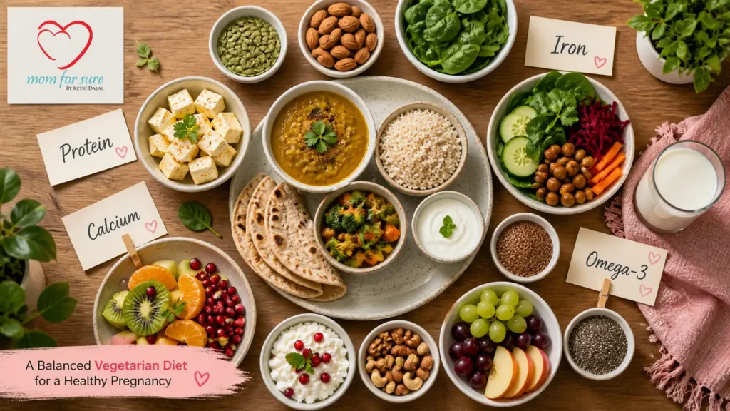 vegetarian pregnancy diet plan with fruits vegetables paneer dal and nuts